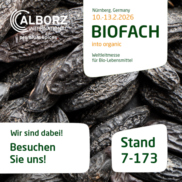 Alborz International auf der BIOFACH 2026 | Bio-Gewürze & Bio-Trockenfrüchte | Stand 7-173