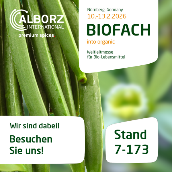 Alborz International auf der BIOFACH 2026 | Bio-Gewürze & Bio-Trockenfrüchte | Stand 7-173